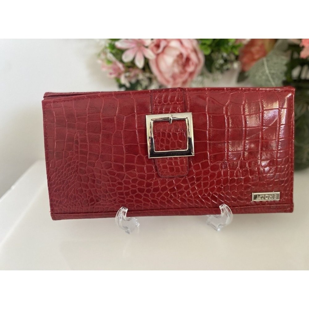 Vintage Miche Classic Clutch Purse Shell Red Ella Animal Print Veg‎ Leather NWOT